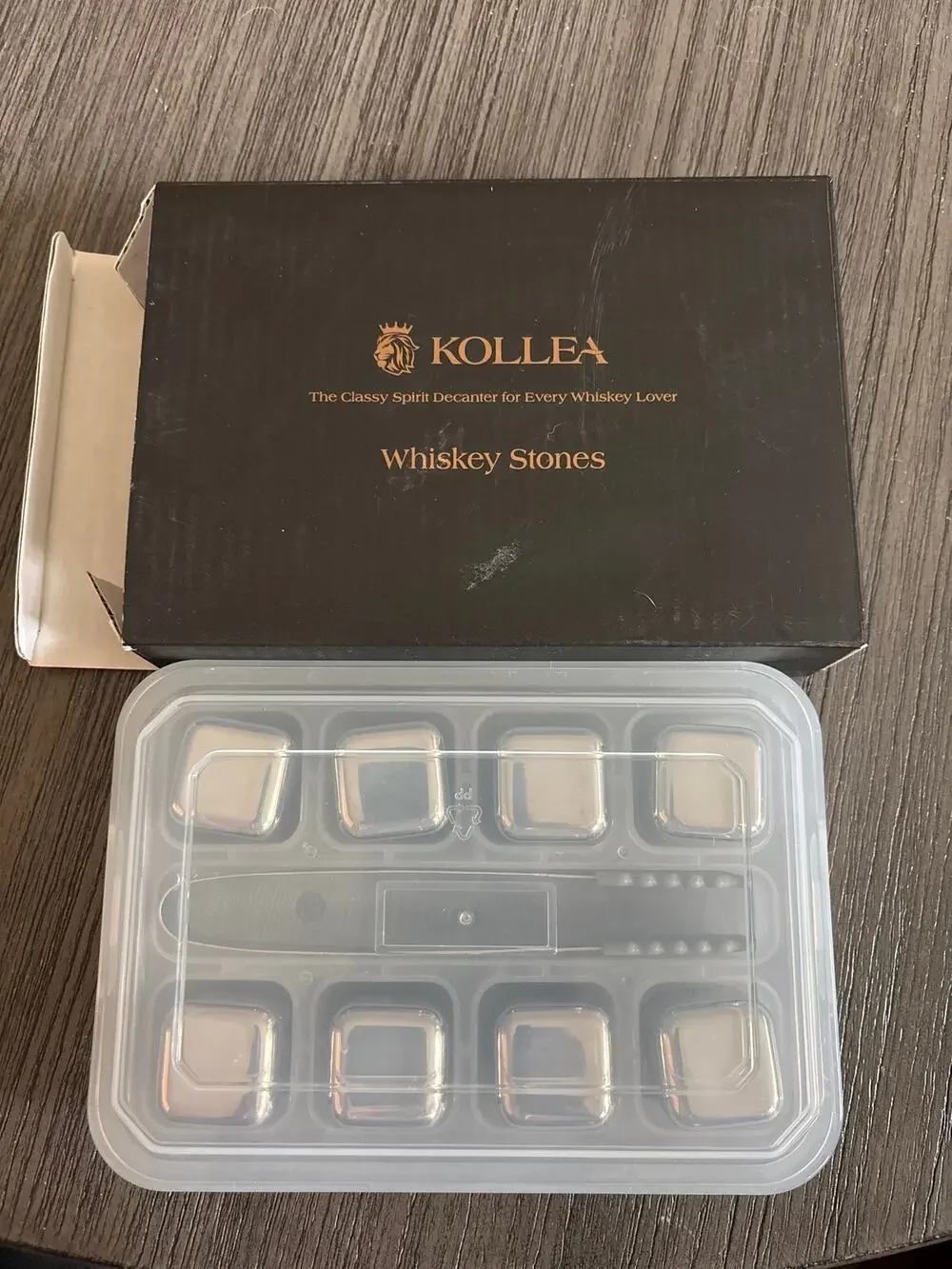 Kollea Stainless Steel Whiskey Stones, 8 reusable rocks, tongs, storage tray.
